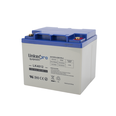 Batería 12 V | 40 Ah | UL | Tecnología AGM | Para uso en equipo electrónico, Alarmas de Intrusión | Incendio| Control de acceso | Video Vigilancia | Terminales T2 - LINKEDPRO BY EPCOM