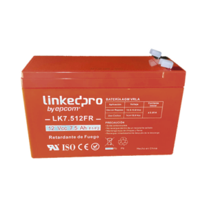 Batería 12 V | 7.5 Ah | UL | Tecnología AGM | Vida útil promedio de 5 años | Retardante a la Flama | Para equipo electrónico, Alarmas de Intrusión | Incendio| Control de acceso | Video Vigilancia | Incluye adaptad - LINKEDPRO BY EPCOM