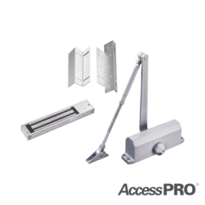 Kit para control de acceso incluye Chapa magnética de 600Lbs | Montajes L y Z | Cierra puerta para 45-65Kg.