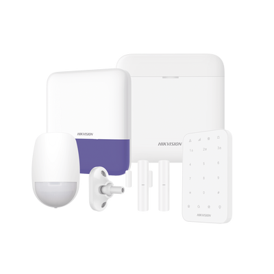 (AX PRO) KIT de Alarma AX PRO | Incluye: 1 Hub con bateria de respaldo | 1 Sensores PIR | 1 Montaje Universal para PIR | 2 Contactos Magnéticos | 1 Teclado | 1 Sirena Inalambrica Exterior | WiFi | Compatible con Hik-Connect P2P