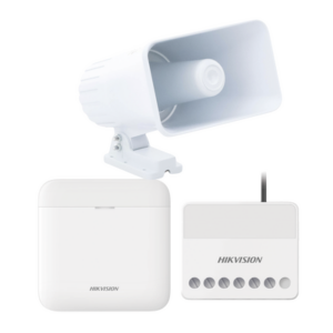 (AXPRO) KIT de alarma AX PRO con sirena cableada 30W | Incluye: 1 Hub con Batería de respaldo | 1 Sirena Cableada de 30 Watts IP65 | 1 Relevador Inalámbrico 0 a 36 VCC | Compatible con Hik-Connect P2P