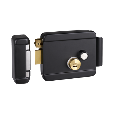 Cerradura Eléctrica con Botón de Salida | Incluye Llave | Exterior | Izquierda | Color Negro