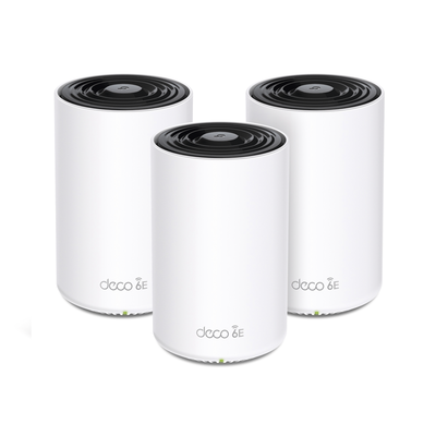 Kit 3 Routers Inalámbricos MESH Interior para Hogar | Doble Banda Wi-Fi 6E AX5400 Mbps | 3 Puerto Gigabit WAN|LAN | 4 Antenas Internas | Administración Mediante la App Deco (iOS, Android) | Protección HomeShield