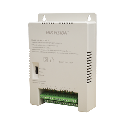 Fuente de Poder Regulada 12 Vcc | 13.5 Vcc | 15 Vcc para 16 Cámaras | 16 Amp (1 Amp por Salida) | Voltaje de Entrada 90 - 130 VCA | Soporta 4K | Modo para Largas Distancias