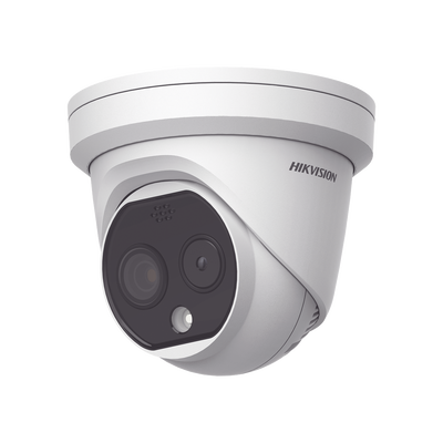 Turret IP Dual | Térmica 1.8 mm (160 x 120) | Óptico 2 mm (4 Megapixel) | Detección de Personas 53 mts | 15 mts IR | Exterior IP67 | PoE | Termométrica | Detección de Temperatura | Sirena y Luz | Micro SD 32 GB Incluida