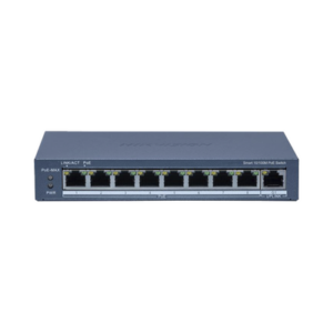 Switch PoE+ | Monitoreable | 8 Puertos 10|100 Mbps PoE+ | 1 Puerto 1000 Mbps de Uplink | Configuración Nube Hik-PartnerPro | Modo Extendido hasta 300 Metros | 110 W