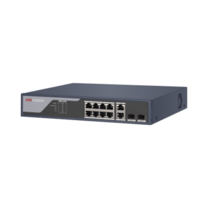 Switch PoE+ | Administrable | Uso en Rack | 8 Puertos 10|100 PoE+ | 2 Puertos 1000 Mbps Uplink | 2 Puertos SFP | Configuración Nube desde Hik-PartnerPro | Modo Extendido hasta 300 Metros | 125 W