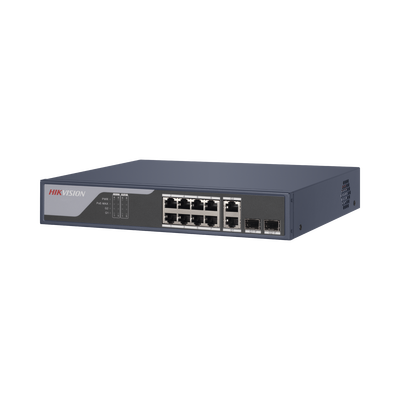 Switch PoE+ | Administrable | Uso en Rack | 8 Puertos 10|100 PoE+ | 2 Puertos 1000 Mbps Uplink | 2 Puertos SFP | Configuración Nube desde Hik-PartnerPro | Modo Extendido hasta 300 Metros | 125 W