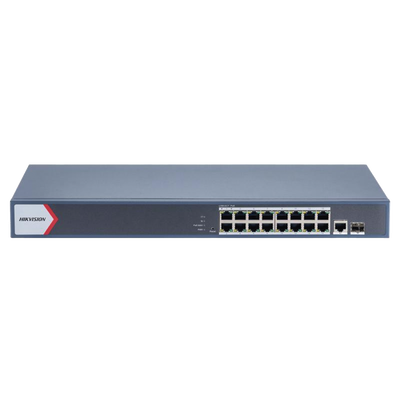 Switch Gigabit PoE+ | Administrable | 16 Puertos 1000 Mbps PoE+ | 1 Puerto 1000 Mbps de Uplink | 1 Puerto SFP | Configuración Nube desde Hik-Partner Pro | Modo Extendido hasta 300 Metros | 230 Watts
