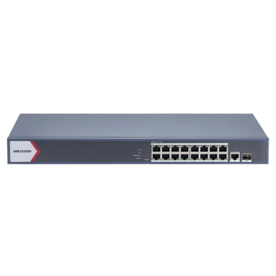 Switch Gigabit PoE+ | Monitoreable | 16 Puertos 1000 Mbps PoE+ | 1 Puerto 1000 Mbps de Uplink | 1 Puerto SFP | Configuración Nube desde Hik-PartnerPro | Modo Extendido hasta 300 Metros | 130 Watts