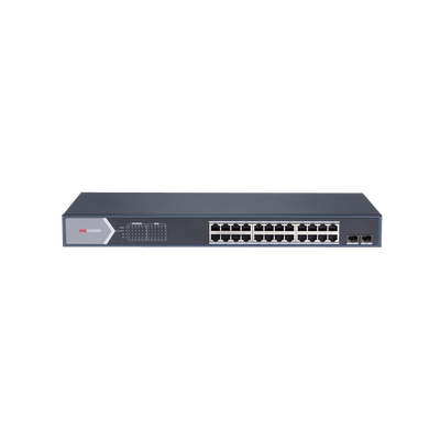 Switch Gigabit PoE+ | Administrable | 24 Puertos 1000 Mbps PoE+ | 2 Puertos SFP | Configuración Remota desde Hik-PartnerPro | PoE Extendido 250 Metros | 370 Watts