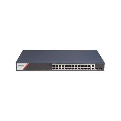 Switch Gigabit PoE+ | Administrable | 24 Puertos 1000 Mbps PoE+ (4 Puertos PoE++ 90 W) | 2 Puertos 1000 Mbps de Uplink | 2 Puertos SFP | Configuración Nube Hik-PartnerPro | Modo Extendido hasta 300 Metros | 370 W