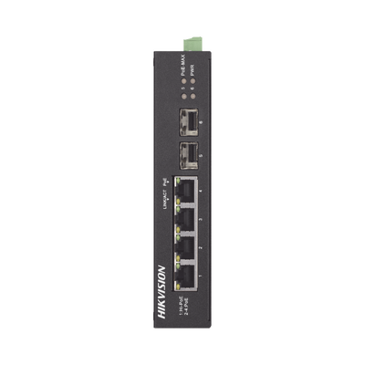 Switch Industrial No Administrable Gigabit | 3 Puertos Gigabit PoE+ (30 W) + 1 Puerto Gigabit PoE++ (60 W) | 2 Puertos SFP | 65 W Total | 48 a 57 VCD | Ideal para Proyectos | 300 Metros de Distancia