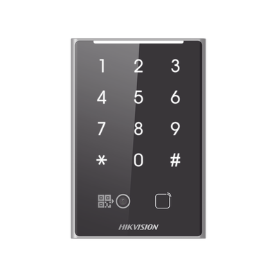 Lector de Tarjetas PROX EM y de Códigos QR | Teclado para Contraseña | Compatible con Controladores DSK2600 Series Hikvision | Comunicación RS485 y WIEGAND | IP65