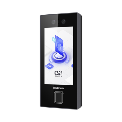 Terminal Facial Min Moe con LECTOR DE HUELLAS y Tarjetas MIFARE | 3000 Rostros | 3000 Huellas | Pantalla 4.5" | Administrable en la Nube con Hik-Connect Teams | Exterior IP65 | PoE | WiFi | HIK-IA | SIP Estandar