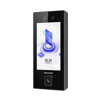Terminal Facial Min Moe con BOTON DE LLAMADA FÍSICO | 3000 Rostros | Pantalla 4.5" | Administrable en la Nube con Hik-Connect Teams | Exterior IP65 | PoE | WiFi | HIK-IA | SIP Estandar