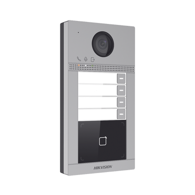 Videoportero IP 2 Megapixel | Llamada y Apertura Remota desde App Hik-Connect (Requiere monitor )| PoE | Exterior IP65 + Antivandalico IK08 | 4 Departamento | Apertura con Tarjeta | Soporta 2 Puertas y hasta 6 Monitores