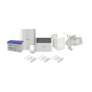 KIT Panel de Alarma AX HYBRID PRO | 1 Panel Híbrido | 1 Monitor LCD | 2 PIR | 3 Contactos Magnéticos | 1 Sirena | 1 Gabinete para Sirena | 1 Batería 12 vcc 7 Amp