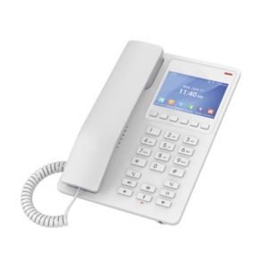 Teléfono IP Hotelero con pantalla LCD a color, 2 líneas SIP con 2 cuentas, codec Opus, IPV4|IPV6, color blanco, con gestión en la nube GDMS