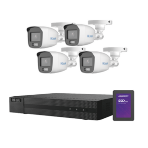 Kit TurboHD 1080p + SSD 1 TB | DVR 4 Canales | 4 Cámaras Bala ColorVu con Micrófono Integrado | Fuente de Poder | Accesorios de Instalación