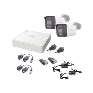 Kit HiLook Audio Bidireccional TurboHD 1080p | DVR 4 Canales | 2 Cámaras Bala (Exterior) con Bocina y Microfóno Integrado | 2 Fuentes de Poder | Accesorios