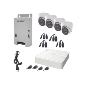 Kit HiLook Audio Bidireccional TurboHD 1080p | DVR 4 Canales | 4 Cámaras Eyeball (Exterior) con Bocina y Microfóno Integrado | 1 Fuente de Poder | Accesorios
