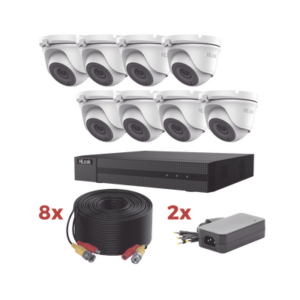 Kit TurboHD | DVR 8 Canales 1080p Lite | 8 Cámaras turret 1080p metalicas | 8 cables de 20 metros | 2 fuentes de 4 canales