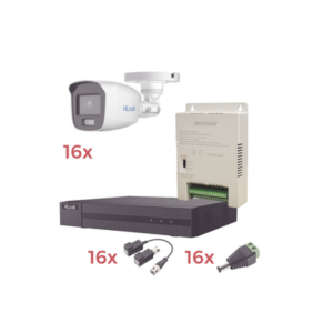Kit TurboHD 1080p Lite | DVR 16 Canales | 16 Cámaras Bala Exterior ( 2.8mm) con ColorVu + Micrófono Integado | Transceptores | Conectores | Fuente de Poder Profesional