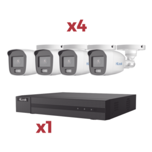 [Kit] DVR 4 Canales TurboHD + 1 Canal IP | 2 Megapixel (1080pLite) | AcuSense Lite | Audio por coaxitron | 1 Bahia de disco duro | 4 Cámaras 2 Megapixel tipo Bala | ColorVu Lite + Microfono Integrado