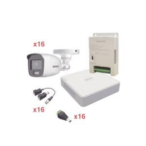 Kit TurboHD 1080p Lite | DVR 16 Canales | 16 Cámaras Bala Exterior ( 2.8mm) con ColorVu + Micrófono Integado | Transceptores | Conectores | Fuente de Poder Profesional