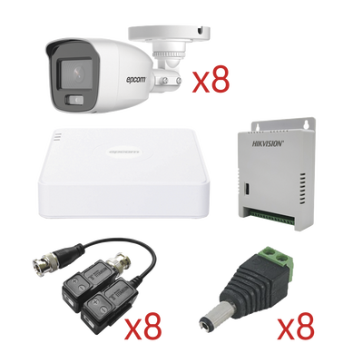 KIT TurboHD con Audio 1080p | DVR 8 Canales 1080p lite | 8 Cámaras Bala (exterior 2.8 mm) | Transceptores | Conectores | Fuente de Poder | AUDIO POR COAXITRON