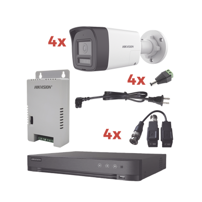 Kit Audio Bidireccional TurboHD 1080p | DVR 4 Canales | 4 Cámaras Bala (Exterior) con Bocina y Microfóno Integrado | 1 Fuente de Poder | Accesorios