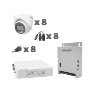 KIT TurboHD 1080p | DVR 8 Canales con audio por coaxitron | 8 Cámaras con Micrófono Integrado 101° Visión| luz blanca + IR visión nocturna | Transceptores | Conectores | Fuente de Poder Profesional
