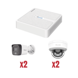 Kit IP 1080p (2 Megapixel) | NVR de 4 Canales con 4 Puertos PoE | 2 Cámaras IP Bala para Exterior con microfono y Dual light | 2 Cámaras IP Domo para Exterior