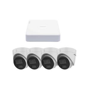 Kit IP 1080p (2 Megapixel) | NVR de 4 Canales con 4 Puertos PoE | 4 Cámaras IP Turret con Micrófono Integrado | ColorVu y ACUSENSE Lite