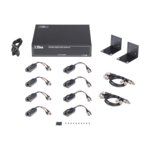 Kit de TRANSCEPTOR ACTIVO DE 8 CANALES | VIDEO+PODER en un solo Cable UTP | 150 metros en 4K, 200 metros en 5 MP| Envía 36 Vcc y Recibe 12 Vcc | TODO INCLUIDO PARA RACK | Compatible con cámaras HD-TVI|CVI|AHD|CVBS | INSTALACIÓN LIMPIA