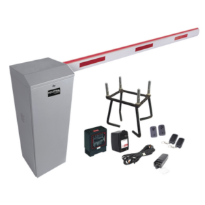 Kit COMPLETO Barrera Derecha XB | Brazo de 5 Metros con Iluminacion LED Rojo-Verde | Incluye Sensor de masa, Transformador, Lazo, Ancla, Fotoceldas 2 Controles Inalámbricos