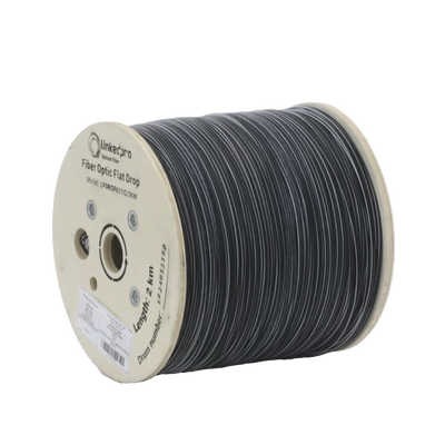 Carrete de 2 Kilómetros de Fibra Óptica Drop Plana, Interior|Exterior G.657A2 Monomodo de 1 Hilo (Unifibra), Dieléctrica, Forro Negro, Compatible con Conectores FASC, FASCUP, FASCLC