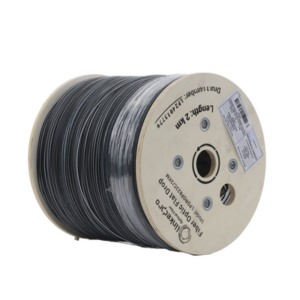 Carrete de 2 km de Fibra Óptica Drop Plana, Interior|Exterior G.657A2 Monomodo de 2 Hilos (Bifibra), Dieléctrica, Forro Negro, (No Soporta Conectores Mecánicos)