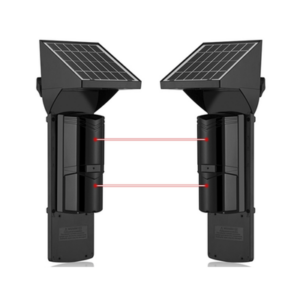 Detector fotoelectrico con celda solar ; DE 2 RAYOS; alcance exterior 60 m | interior 120 m, 4 frecuencias | Para ambientes donde no hay electricidad