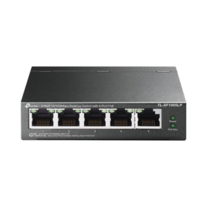 Switch PoE No Administrable de Escritorio | 5 puertos 10|100 Mbps | 4 puertos PoE af | Presupuesto 41 W | Modo extensor PoE hasta 250 metros | Calidad video prioritaria
