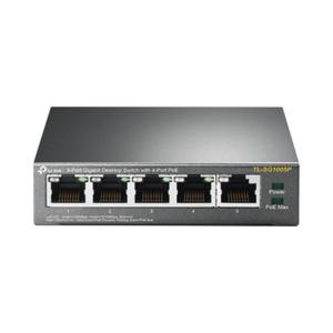 Switch Escritorio No Administrable de 5 puertos 10|100|1000 Mbps | Con 4 puertos PoE 802.3af|at de hasta 65 W | PoE Extendido hasta 250 metros