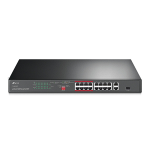 Switch PoE+ no Administrable 16 puertos 10|100 Mbps + 2 puertos 10|100|1000 Mbps + 1 puerto SFP, 8 puertos Extensor PoE (hasta 250 m), 150W, diseño para Vigilancia IP
