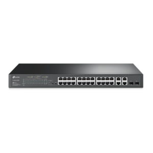 Switch PoE+ JetStream SDN Administrable 24 puertos 10|100 Mbps + 2 puertos 10|100|1000 Mbps (Uplink) + 2 puertos SFP (combo 2 RJ45 10|100|1000 Mbps), 250W, administración centralizada OMADA SDN