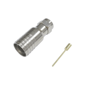 Conector F Macho en 75 Ohm, Plegable para Instalar en Cables Coaxiales RG-11, Cuerpo de Bronce-Niquelado| Teflón.