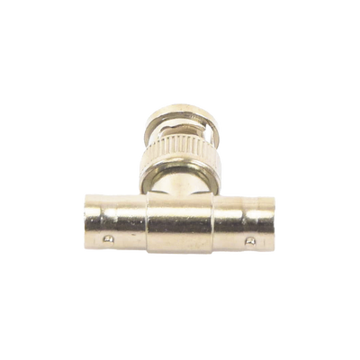 Adaptador en T para 75 Ohm de Conector BNC Macho a Doble BNC Hembra, Níquel| Oro| Teflón.