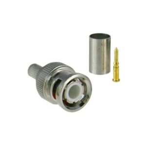 Conector BNC macho para 75 Ohm, de 3 piezas en línea, anillo plegable para cable RG-59|U en aplicación de CCTV, Níquel| Oro| Teflón.