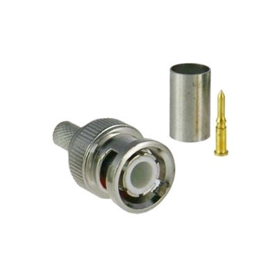 Conector BNC macho para 75 Ohm, de 3 piezas en línea, anillo plegable para cable RG-59|U en aplicación de CCTV, Níquel| Oro| Teflón.