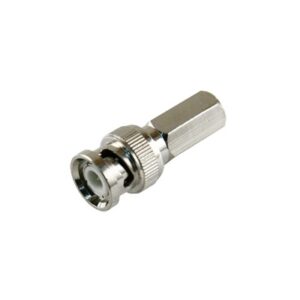 Conector BNC Macho de Ensamble Roscable (Hex.) en Sentido de las Manecillas de Reloj para Cable Coaxial RG-59|U, Níquel| Oro| Delrin.