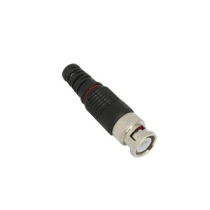 Conector BNC macho en 75 Ohm con Base de Alivio Plástica Negra para Cable Coaxial RG-59| Níquel| Oro | Teflón.